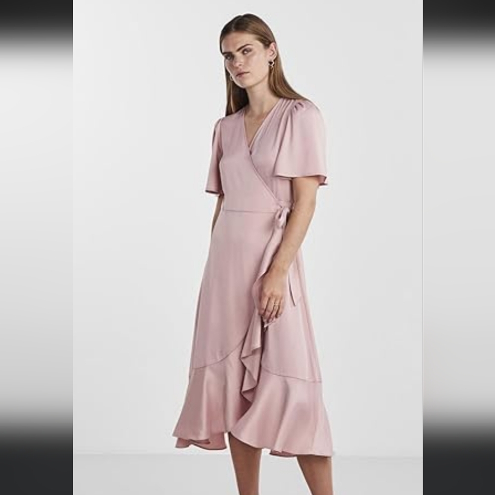 Blush Wrap Midi Dress with Tie Waist